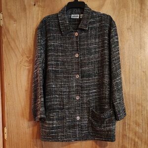 Y2K Vintage Chico's Design 100% Silk Oversized Tweed Jacket Green Tan Size M/8